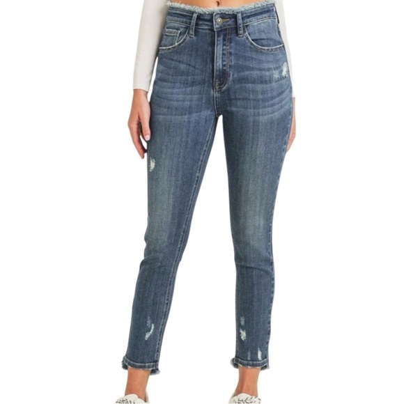 Risen Frayed Distressed Straight Leg Denim Jeans RDP1262 Womans Size 32/15 NWT - Picture 2 of 14